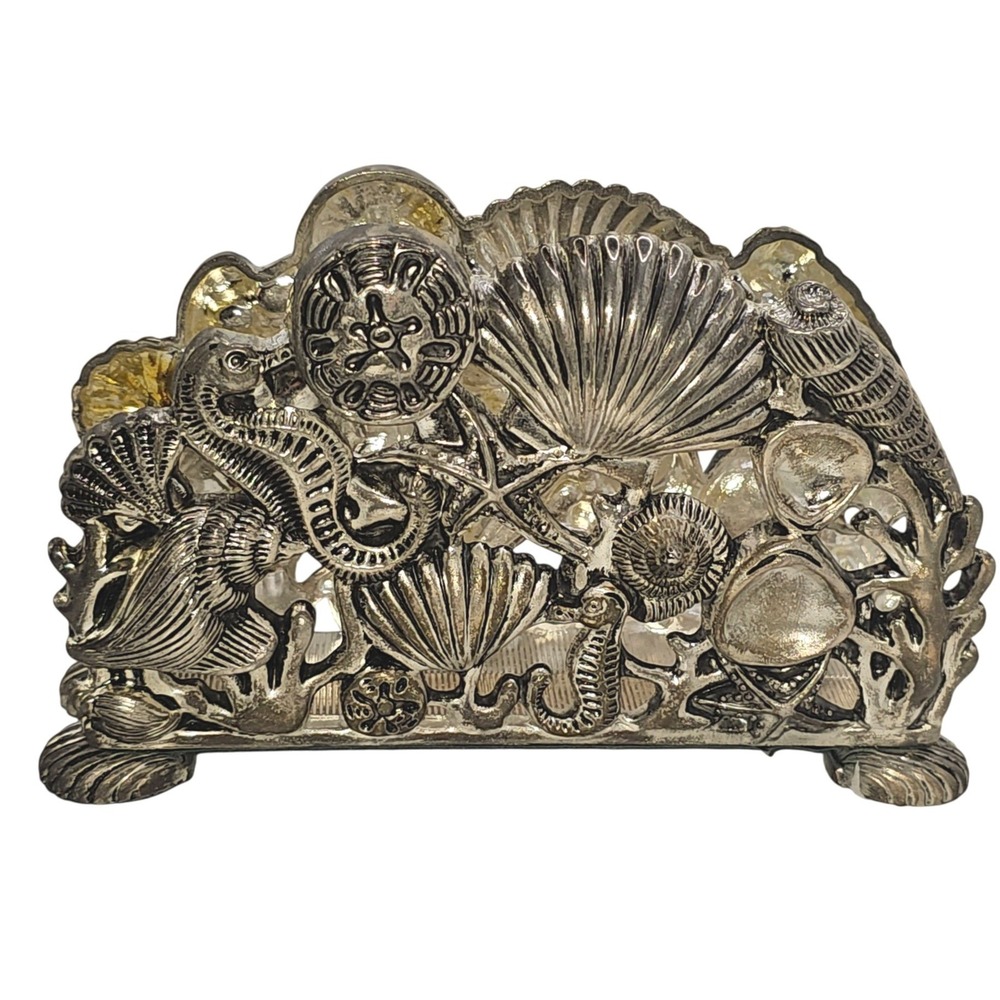 Sea‎ Treasures Vintage Silver Plate Napkin Holder By Godinger Silver Co 90s Y2K